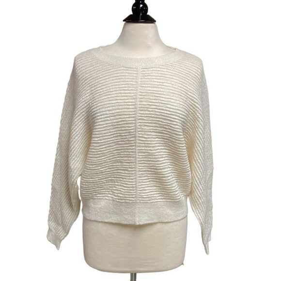 Michael Kors Cream Ottoman Dolman Sleeve Crop Crewneck Sweater Size Medium Peti - Picture 1 of 8